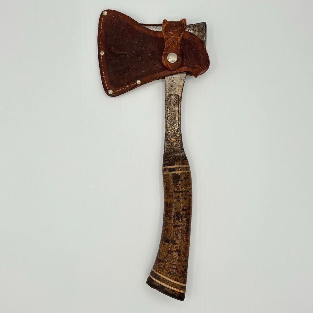 Vintage Estwing Sportsman Axe Hatchet No. 1 w/ Acorn Leather Sheath - 13”